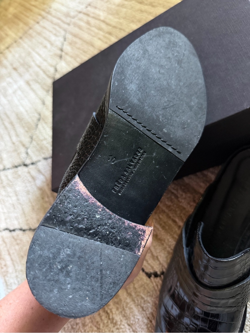 Freda Salvador Black Croc-Embossed Leather Slip-On Loafers - Picture 5 of 7